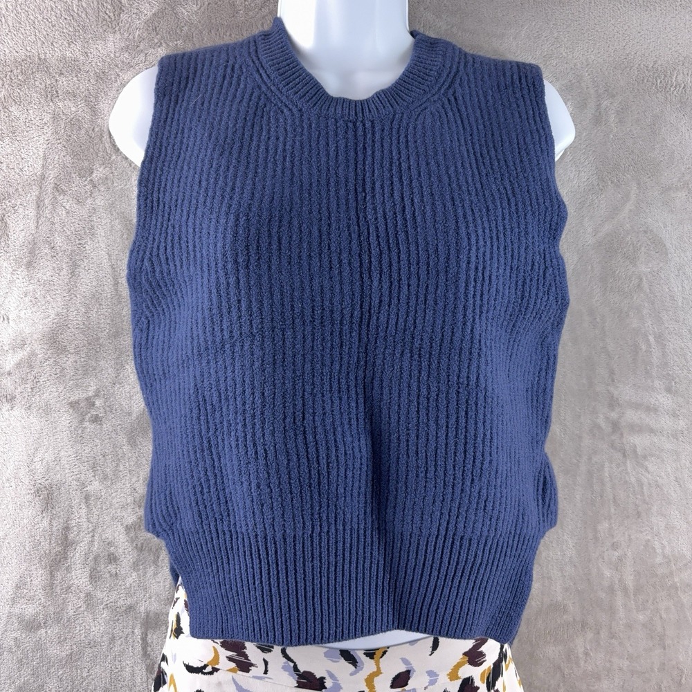 Maje Sleeveless Knit Pullover Top‎ Womens Size 1 Blue Ribbed Designer